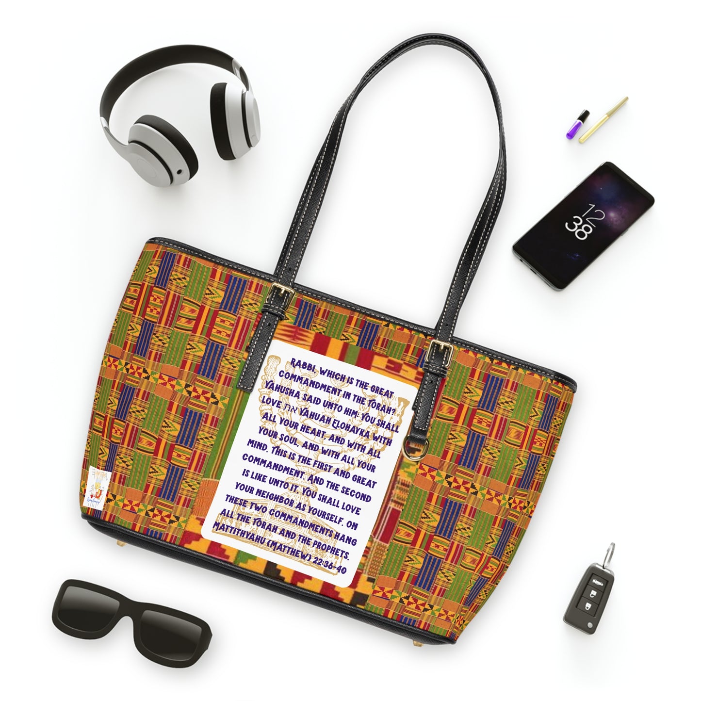 Two Greatest Commandments - Colorful Kente Print Shoulder Bag - Holy Unto Yahuah Collection
