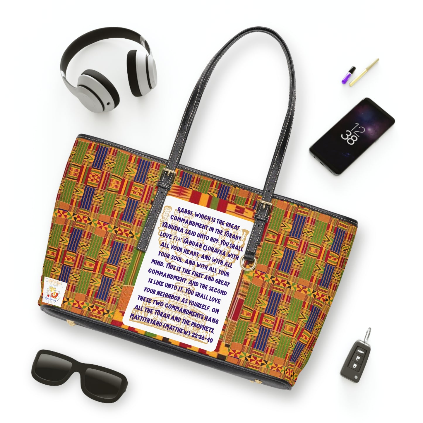 Two Greatest Commandments - Colorful Kente Print Shoulder Bag - Holy Unto Yahuah Collection