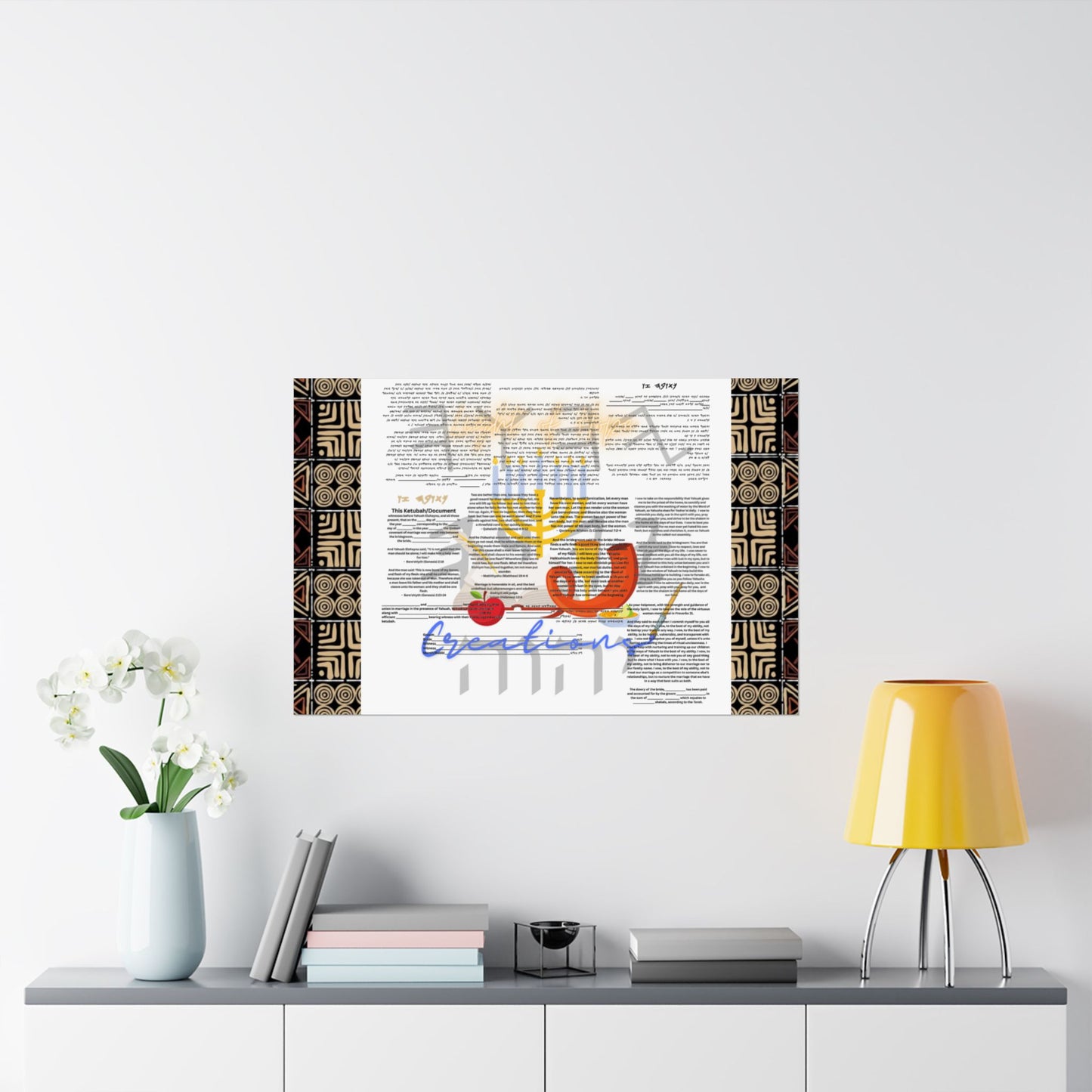 Marriage Ketubah- Brown Kente Ketubah Scrolls (Paleo Hebrew and English)- Qodesh Union Collection