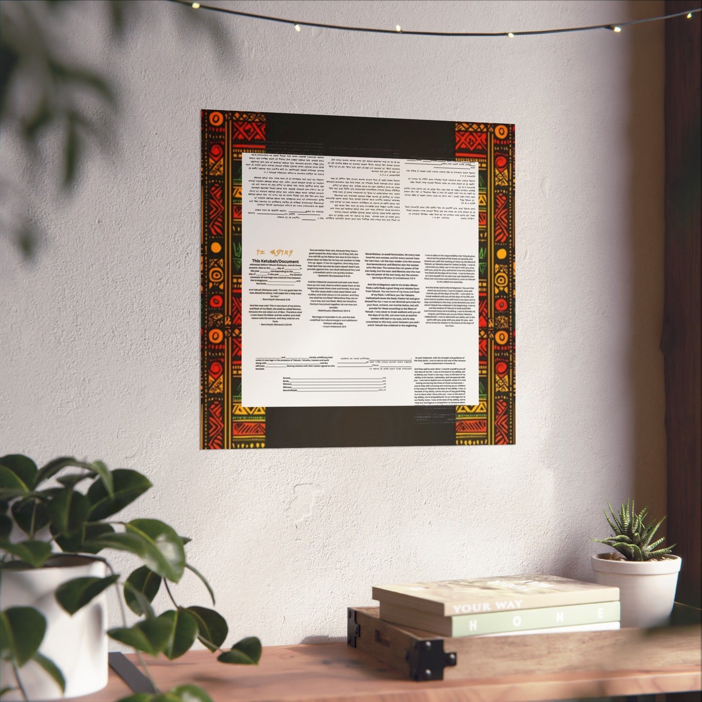 Marriage Ketubah- Black and Red Kente Ketubah Scrolls (Paleo Hebrew and English)- Qodesh Union Collection