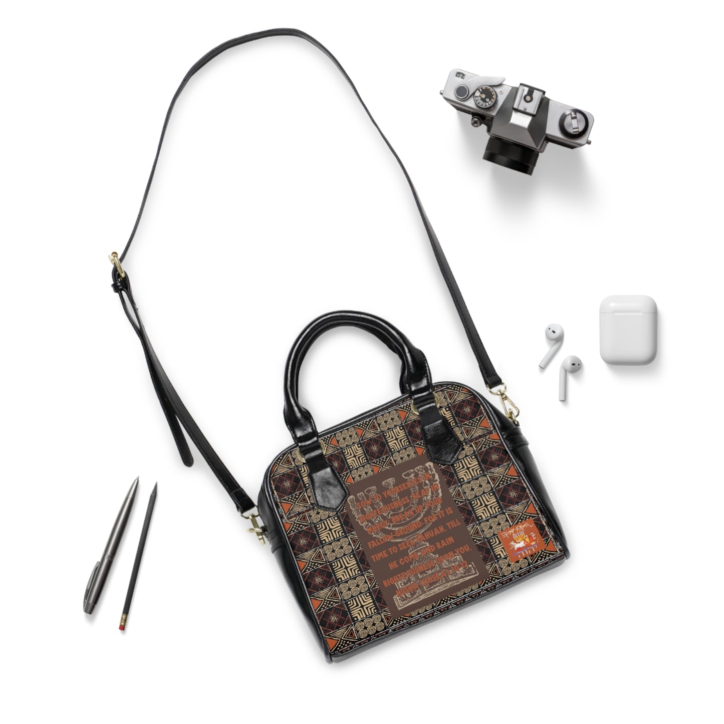 Break Up Your Fallow Ground - Brown Kente Designed Shoulder Handbag - Biblical Principles Collection