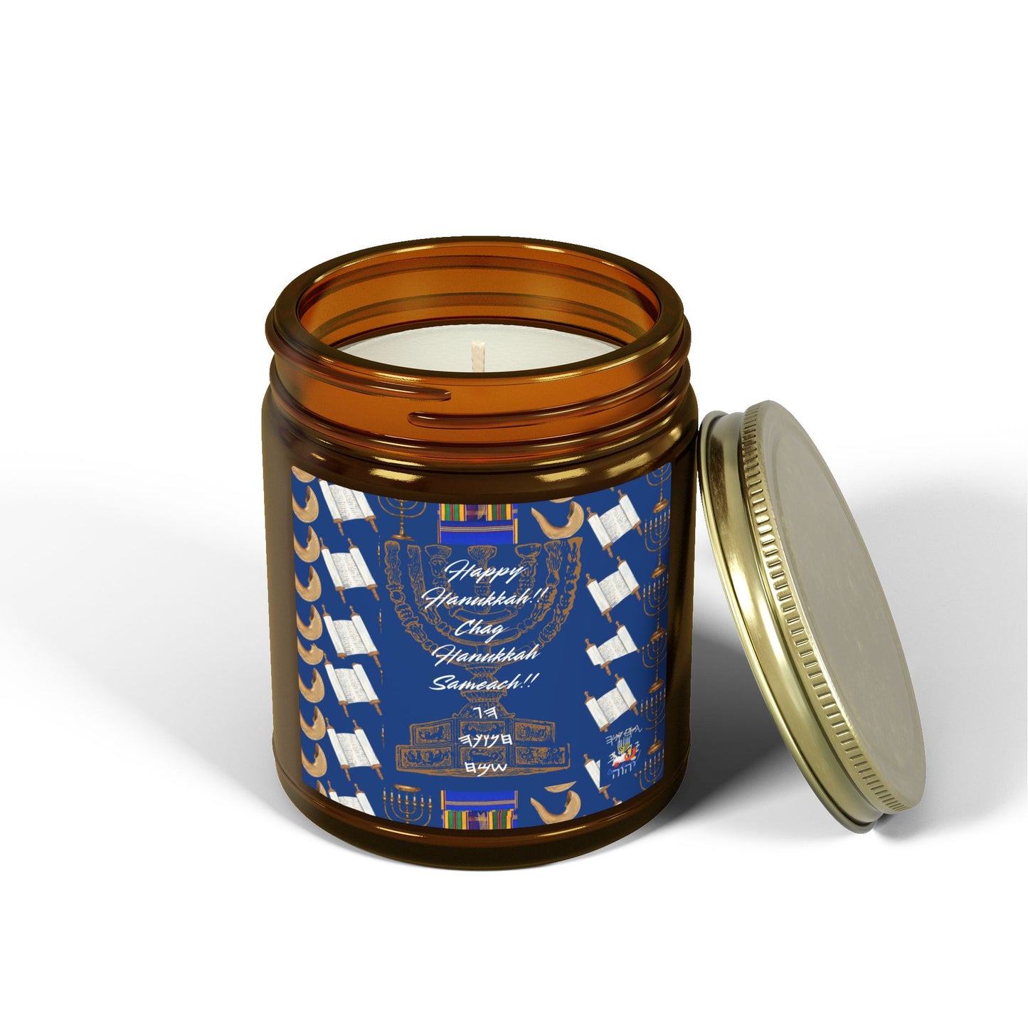 Happy Hanukkah Coconut Apricot Wax Candle (4oz, 9oz)