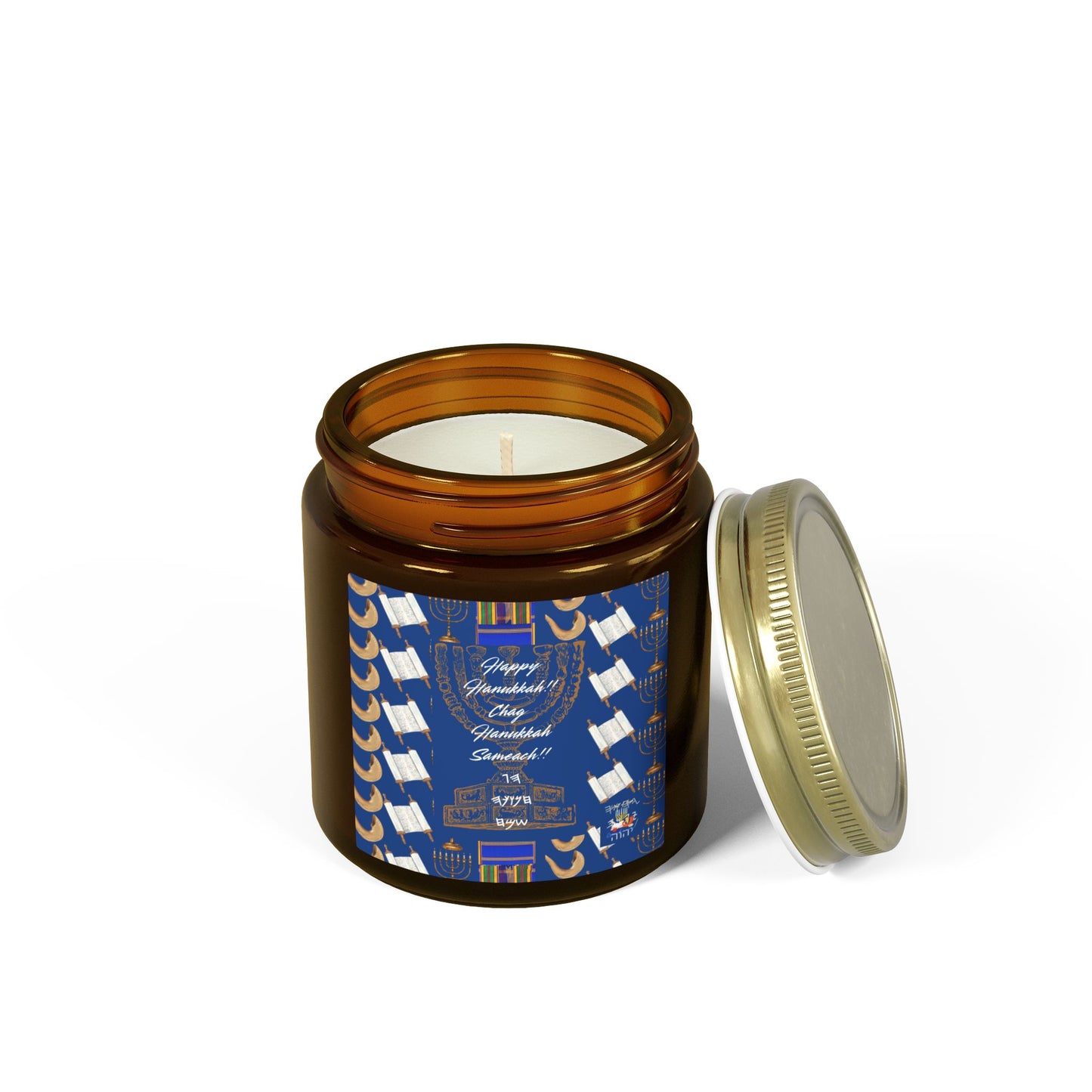 Happy Hanukkah Coconut Apricot Wax Candle (4oz, 9oz)