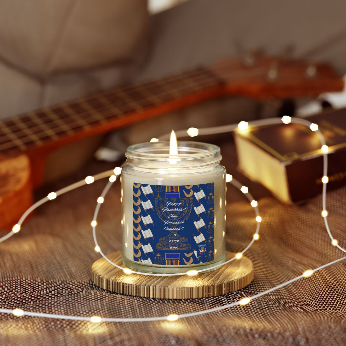 Happy Hanukkah Coconut Apricot Wax Candle (4oz, 9oz)