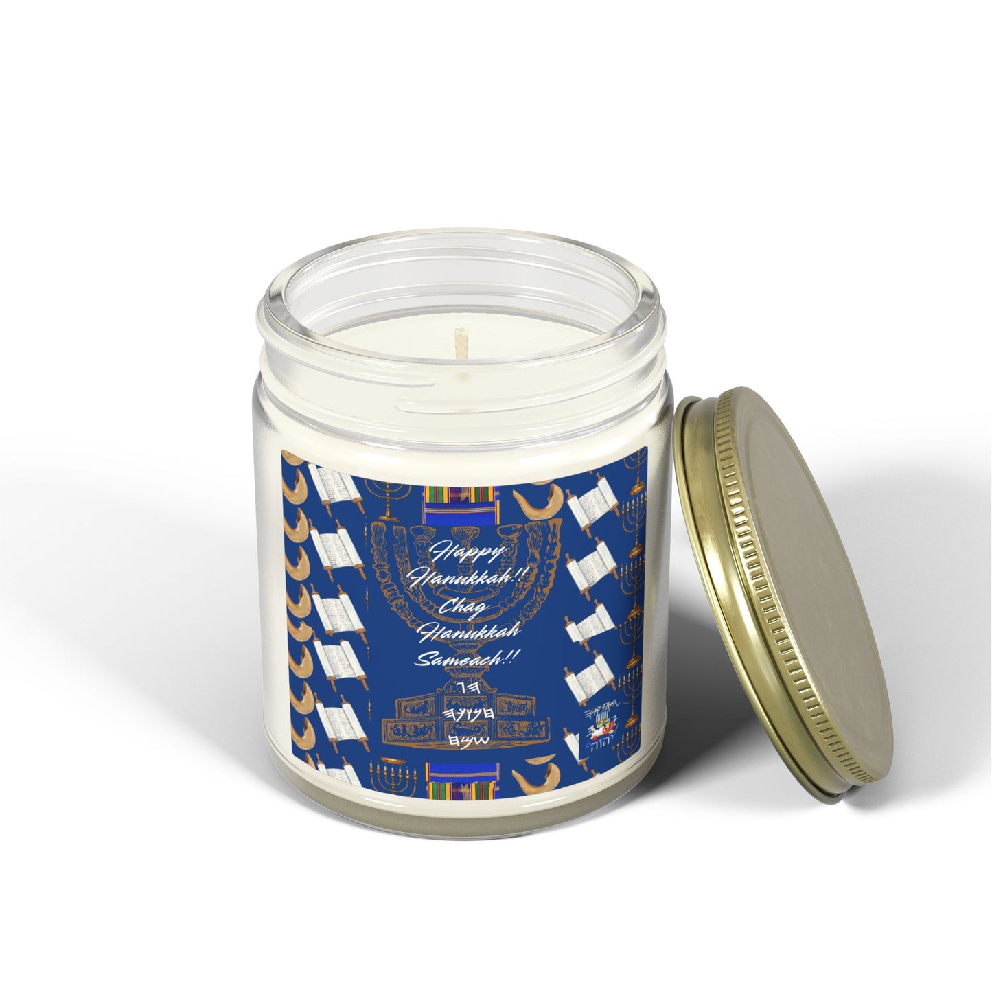 Happy Hanukkah Coconut Apricot Wax Candle (4oz, 9oz)